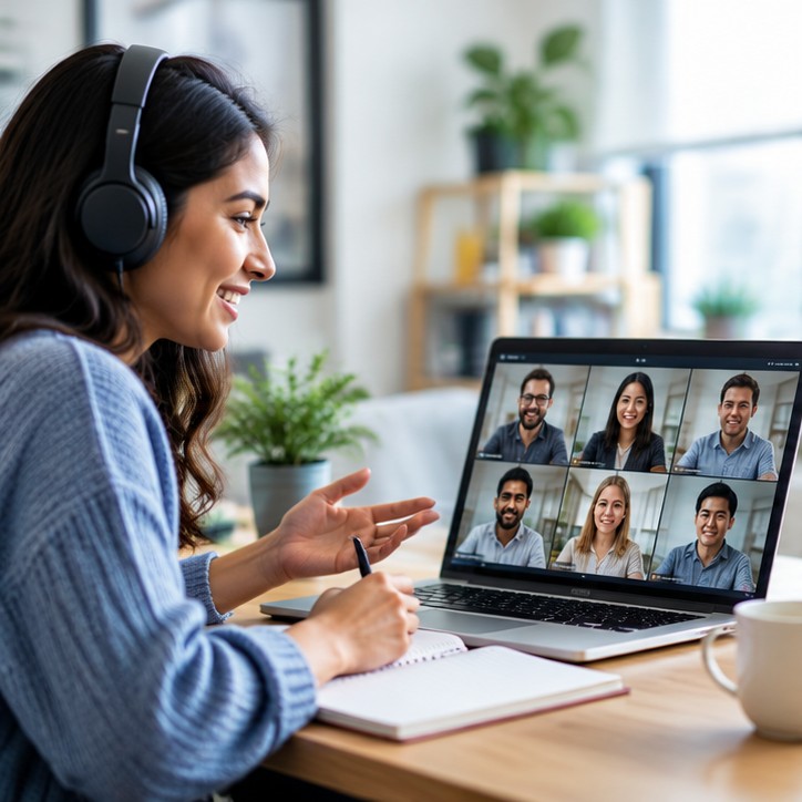 Illustration of a student joining a virtual classroom from home