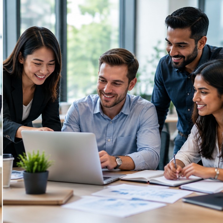 Illustration of professionals collaborating on a leadership project